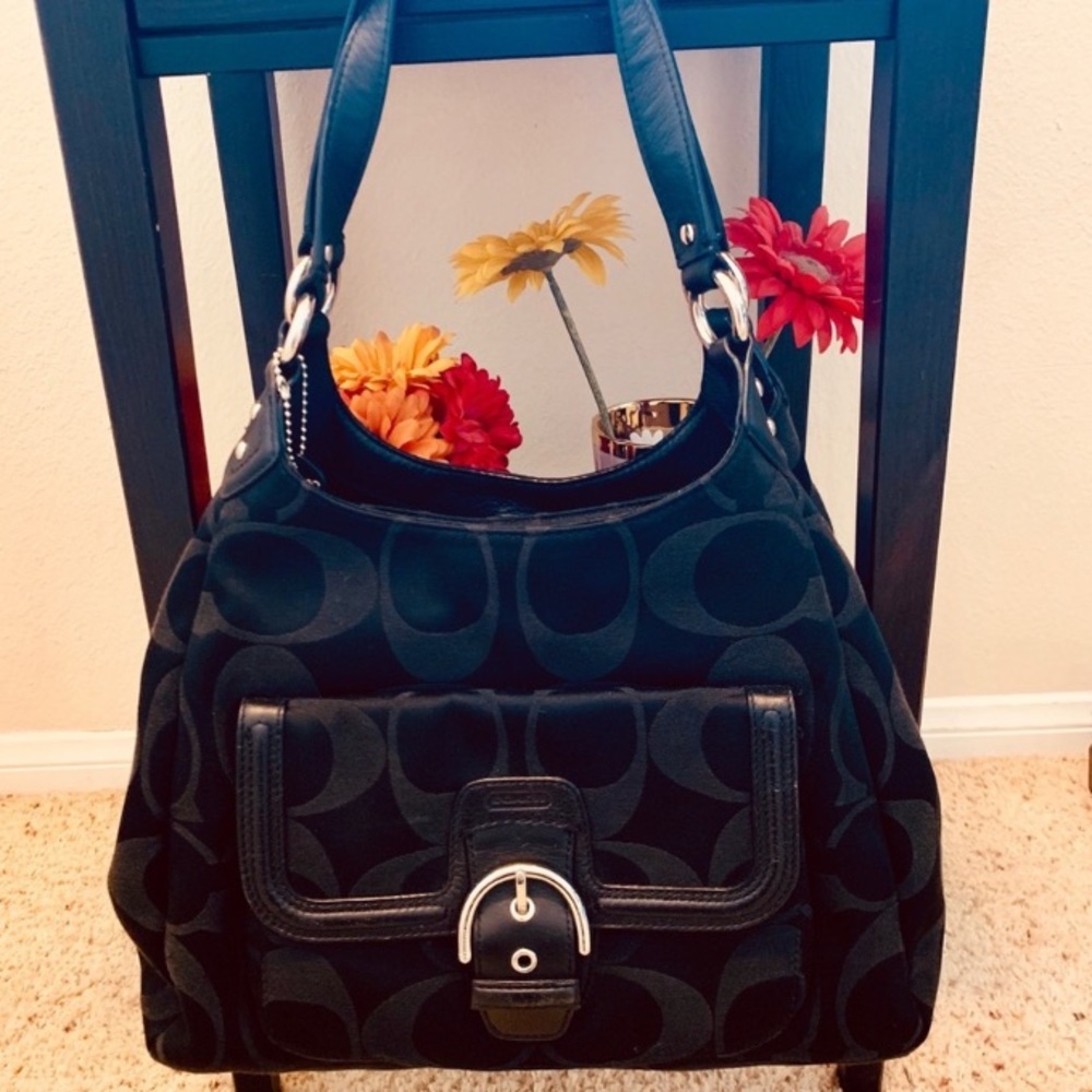 Coach Black Sateen Campbell Signature Hobo